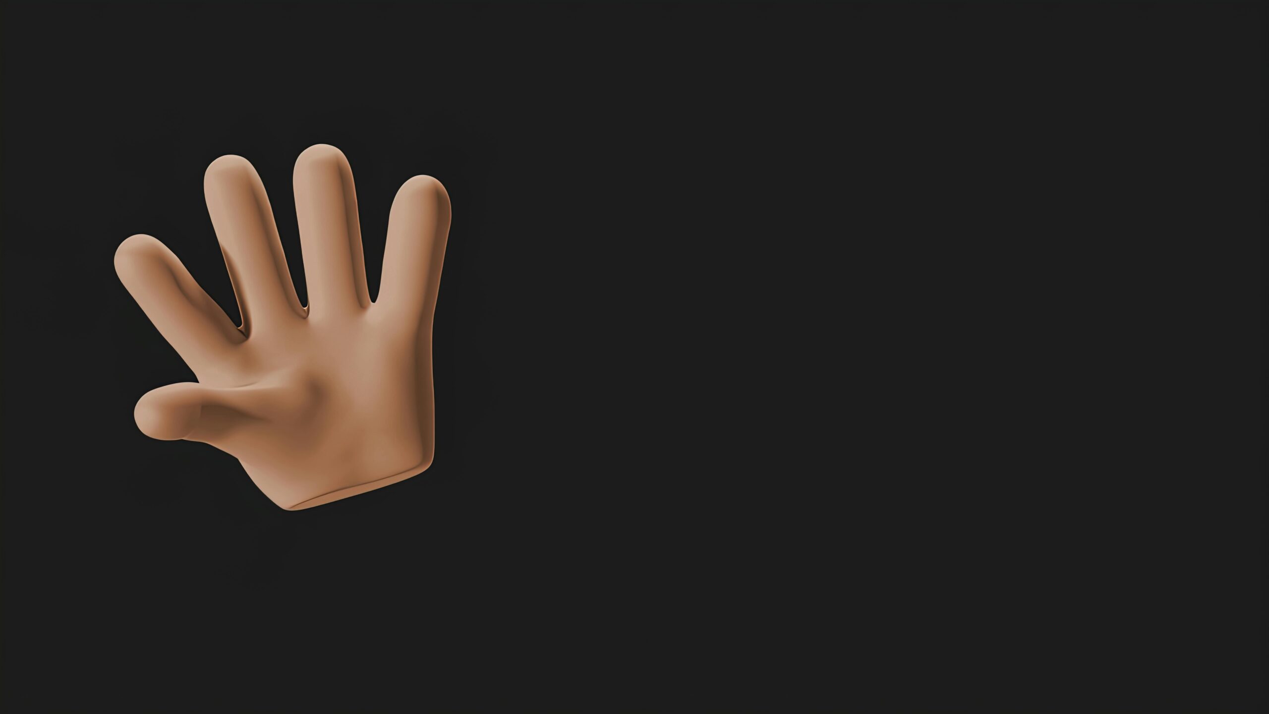 3D rendering of a hand on a dark backdrop, conveying greeting or gesture.