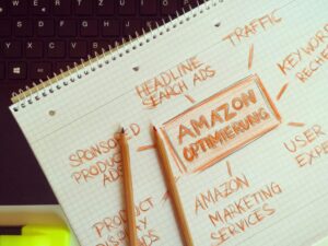 Visual representation of Amazon optimization techniques with handwritten notes and pencils.